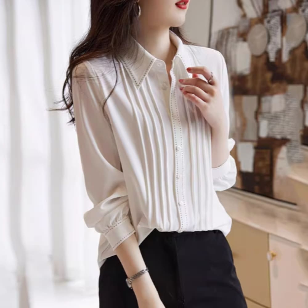 トップス レディース 長袖 襟付き シャツ ブラウス 無地 シンプル 定番 フォーマル 大人っぽい エレガント 普段使い きれいめ かわいい かっこいい 大人女子 大人可愛い キュート カジュアル