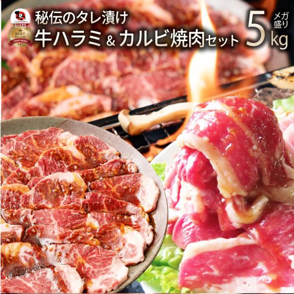 肉 牛肉 タレ漬け 牛ハラミ & 国産牛入り カルビ焼肉 セット 5kg お中元 ギフト 食品 祝い プレゼント BBQ 焼肉 冷凍