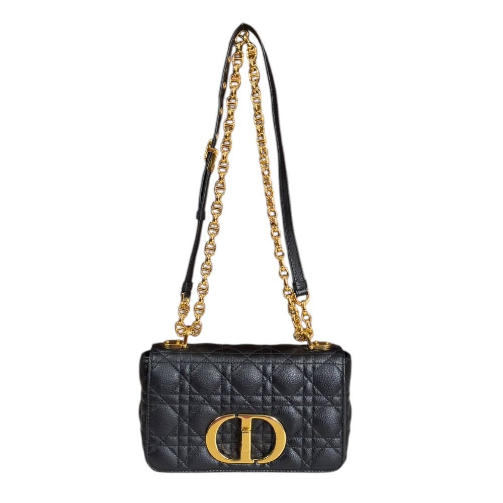 ディオール ディオールカロ スモール カナージュ ショルダーバッグ レザー M9241UWHC ブラック Dior 中古 美品
