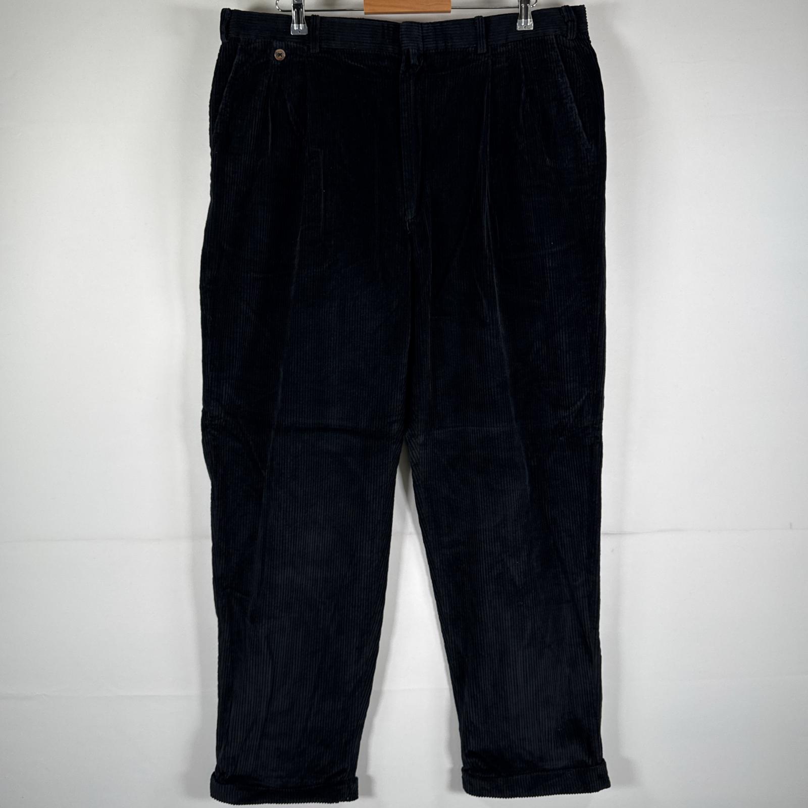 古着 90s/90年代 コーデュロイ コーデュロイパンツ 太畝 テーパード ワンポイント 刺繍 w40 L32 ブラック メンズ