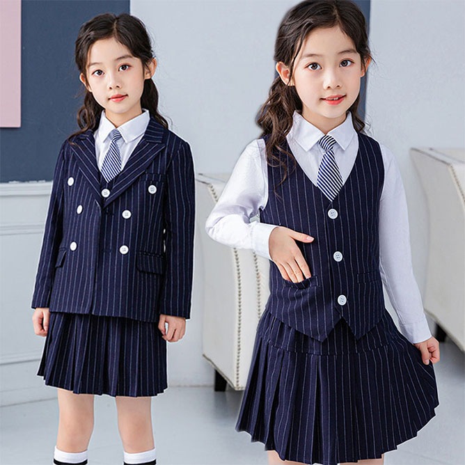 6点セット ストライプ 子供スーツ 入学式 スーツ 女の子 卒園式 入園式 小学生 子供フォーマルスーツ キッズスーツ 90 100 110 120 130 140 150cm 紺色 女児 フォーマル