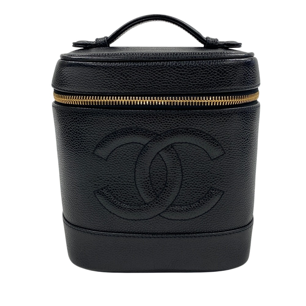 バニティバッグ ココマーク キャビアスキン ハンドバッグ ブラック レディース ブランド