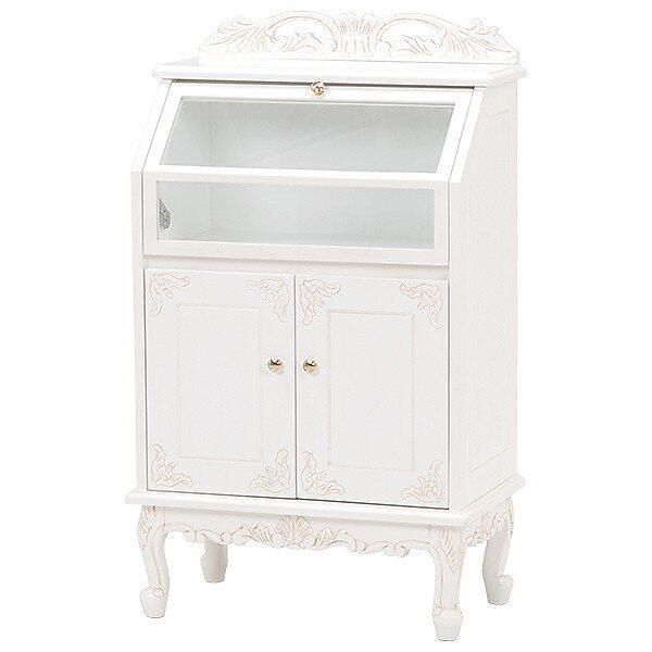 アンティーク調 上部ガラス張 キャビネット 猫脚 重厚感 彫刻 飾り棚 リビングボード お姫様風テレビ台