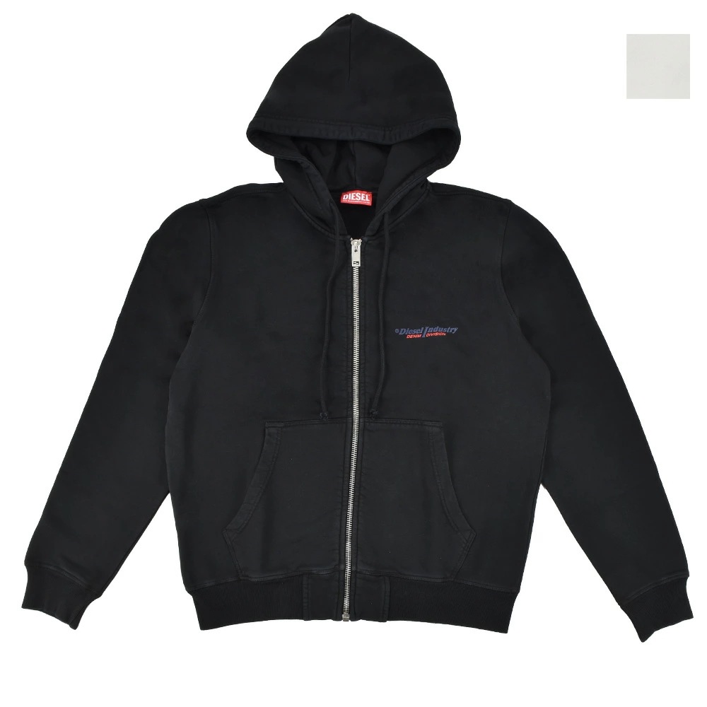 ディーゼル ジップアップパーカー メンズ フーディー パーカー ブラック ホワイト 黒 白 DIESEL S-GINN ZIP UP HOOD[a03745ajih]