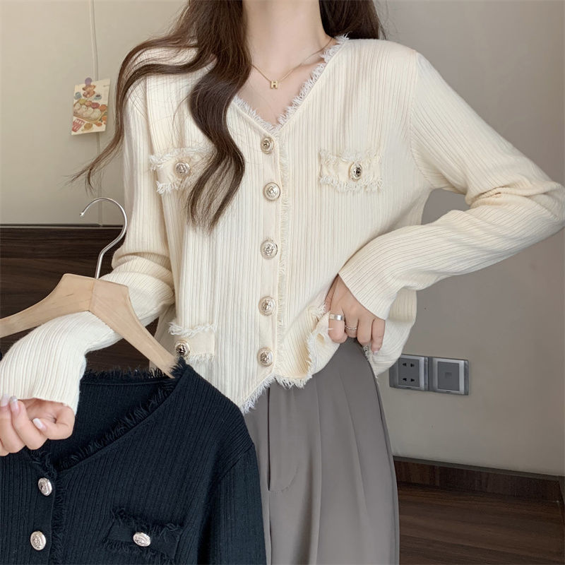 ニットカーディガン 春の不規則な小香風ニットコートフェミニンモダンなバリで着やせカーディガントップスブーム 上質な商品在庫限り