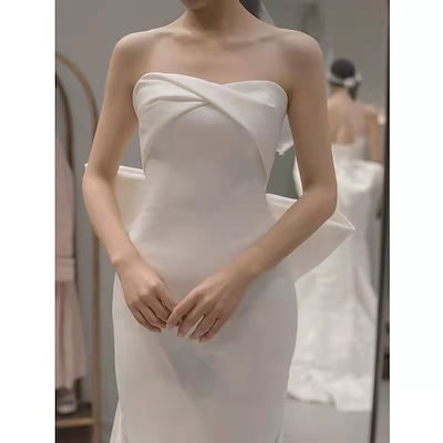 ウエディングドレスノースリーブ 結婚式ドレス 前撮り 後撮り 披露宴二次会 安い エンパイア 花嫁 フォトウエディング ビーチフォト