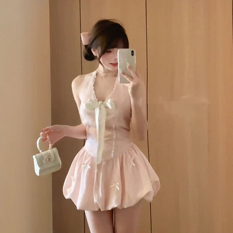 二点セット 純粋で甘いネックドレス日焼け止めカーディガン新しい春と夏の衣装フル2ピースセット 5,348円