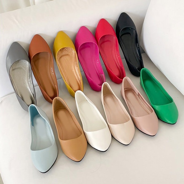 バレエシューズ ポインテッドトゥ レディース 黒 茶 灰 緑 黄 白 赤 ベージュ ピンク