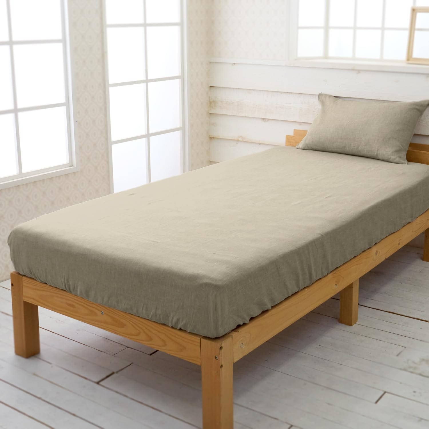 Cadeau屋ボックスシーツ スタンダード シングル ベッド用 リネン ナチュラル さらさら 蒸れない 吸水速乾 100×200×30cm 夏 シーツ