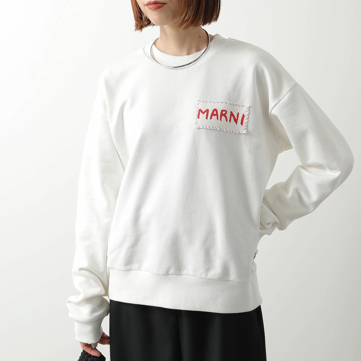 MARNI マルニ スウェットシャツ FUMU0074X1 UTC275 レディース クルーネック コットン ロゴパッチ 胸ロゴ 00W02