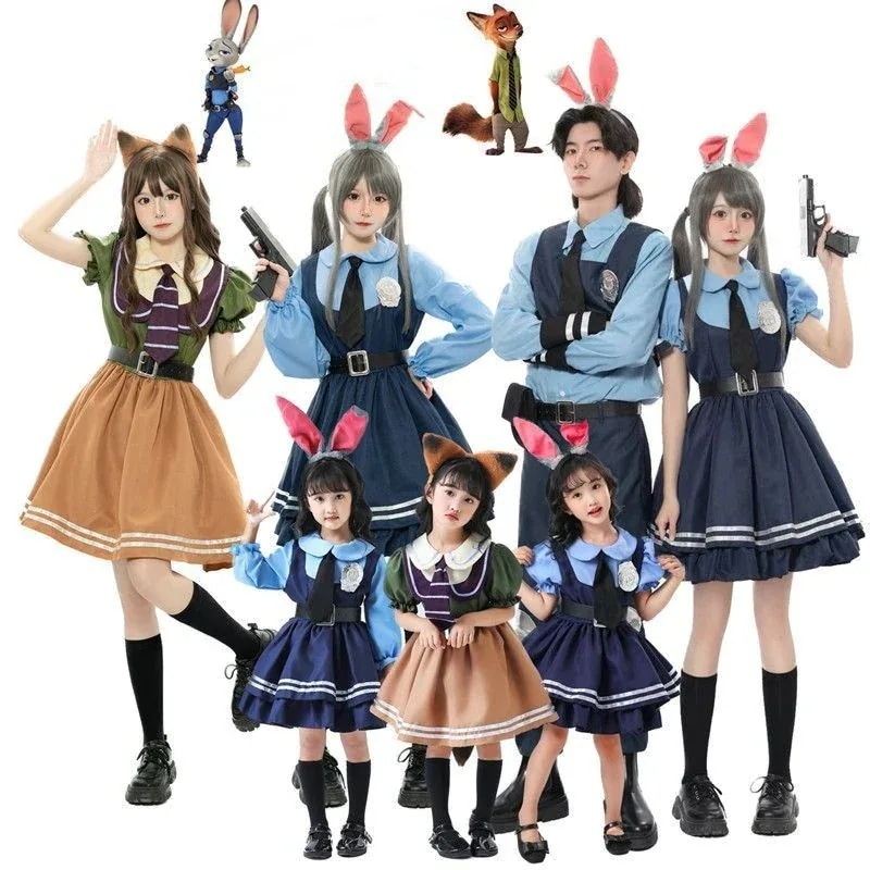 【急速出荷】ハロウィン コスプレ大人 子供ズートピアコスプレジュディニックラビットオフィサーコミコンパフォーマンスコスチュームステージコスチュームハロウィン コスプレ