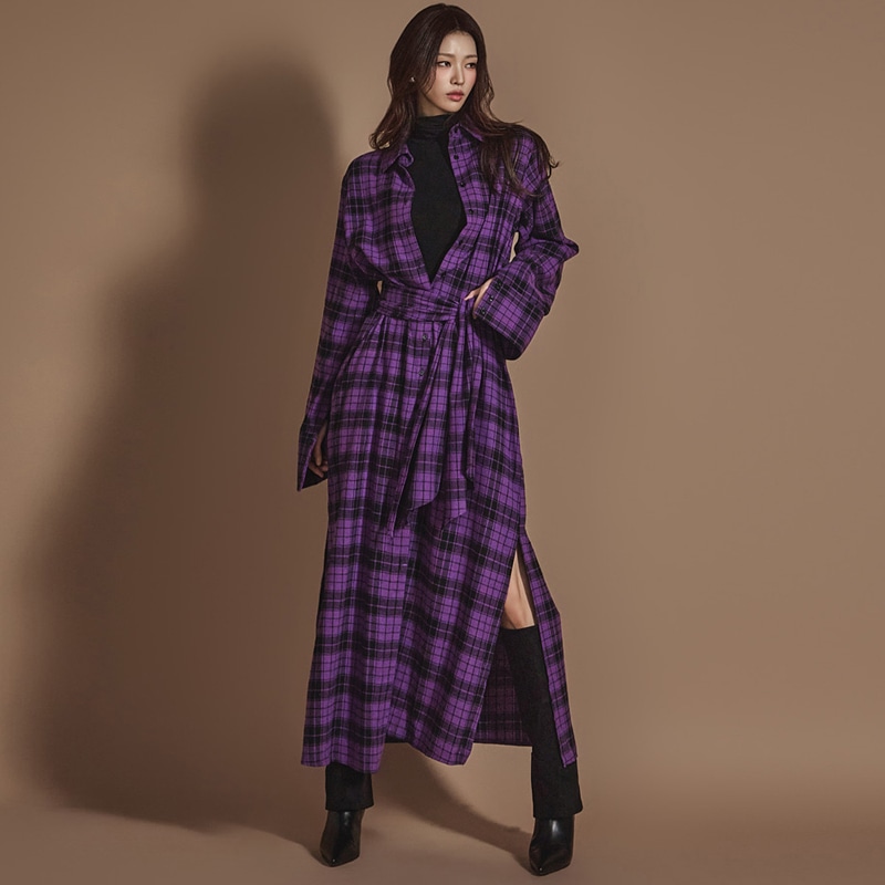 D5112 チェック ストラップ シャツ ワンピース