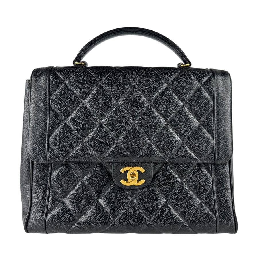 シャネル CHANEL ハンドバッグ キャビアスキンレザー ブラック ゴールド レディース z9693
