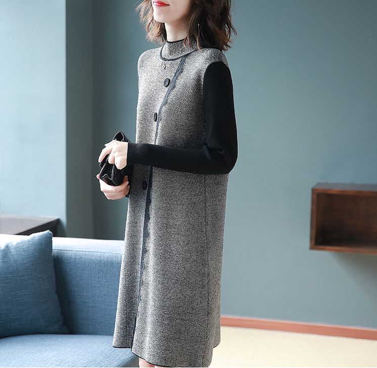 女子旅 定番 膝丈 オフィスカジュアル 切り替えデザイン ガーリー 着やせ 母親 お出かけ モノトーン ニットワンピース 女子会 デート ママ 通勤スタイル かわいい お出かけファッション