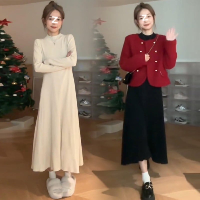 【1つ買うと10つ無料】長いニットスカートスモール2025穏やかな風ハーフックドレス女性秋と冬の気質コート 51,788円