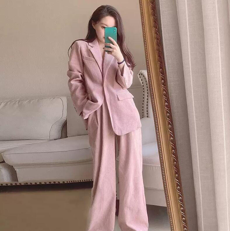 カジュアルスーツ 可愛い レディース パンツスーツ ピンクスーツ 秋冬 パーティースーツ 高級感 セットアップ リクルートスーツ 女性用 入園/卒園/結婚式 スーツ フォーマル 2点セット ジャケット