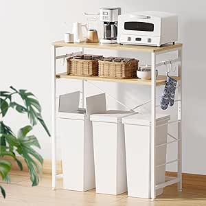 ゴミ箱上棚キッチン収納棚5段高さ調節可能収納ラック頑丈耐荷重70kgオープン棚キッチンカウンター炊飯器収納ラックキッチン棚フック4個