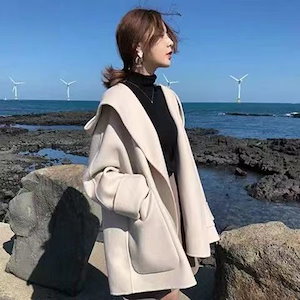 両面カシミヤ コート女性の 2022 年秋と冬の新しいファッション緩い小さなフード付きウール コート トレンディ