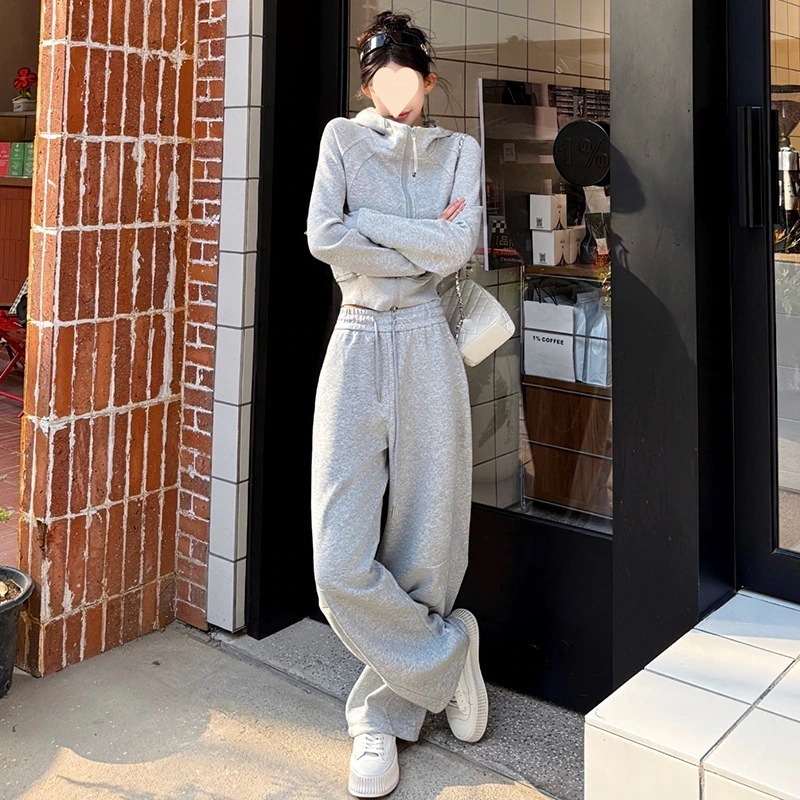 セットアップ カジュアル スポーツウェア 女性 春秋 フード付き スウェット ストレート スウェットパンツ ツーピース