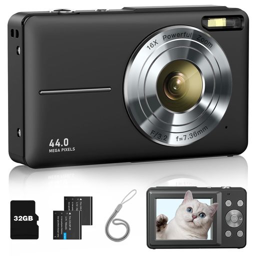 Lecran デジタルカメラ デジカメ 4400万画素 1080P動画撮影 オートフォーカス AF機能 HDカメラ 手ブレ補正 軽量 携帯便利 USB C充電 2.4インチIPS画面 32gメモリーカ