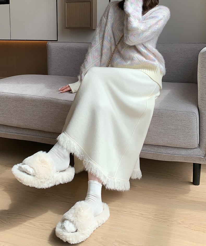 スカート ロングスカート フレアスカート Aライン もこもこ ニット シンプル 無地 秋 冬 レディース デート お出かけ 休日 旅行 普段使い 送料無料 S M L XL ブラック ベージュ