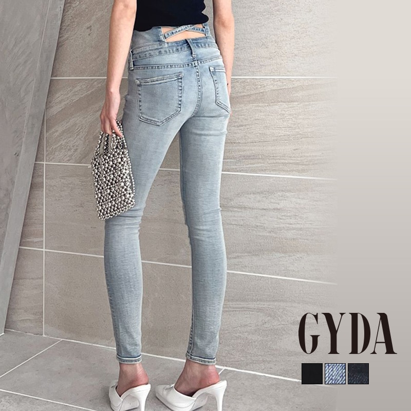 H/W ウエストクロススキニーデニムパンツ 072612418301 レディース インディゴ ブルー ブラック ハイウエストデニム ハイウエストスキニー 黒スキニー ストレッチデニム XS S M