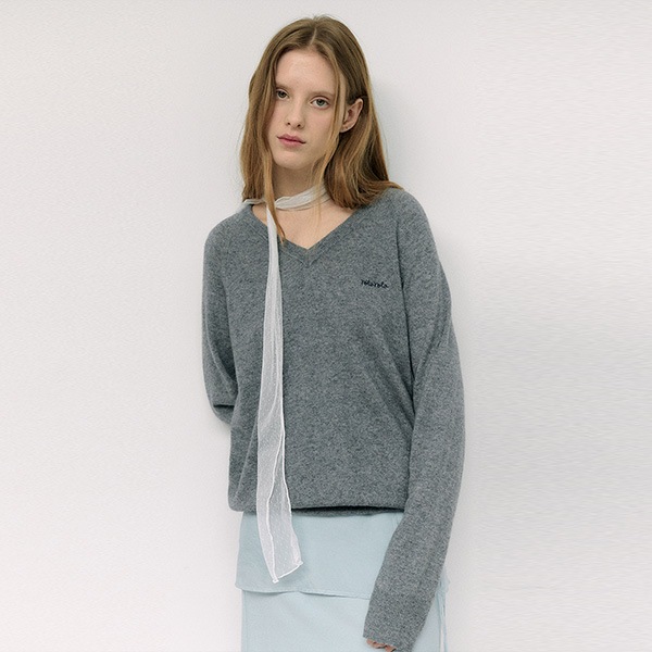 WOOL BLENDED V NECK KNIT GRAY 6,413円