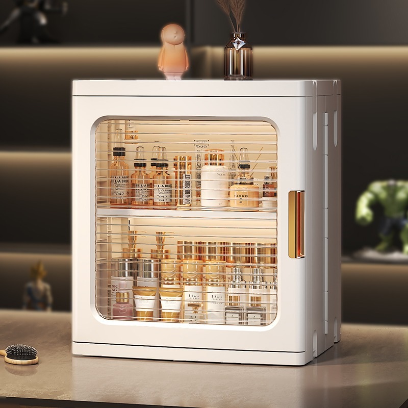 インターネット化粧品収納ボックス寮デスクトップホーム防塵収納キャビネットライト高級ドレッシングテーブルスキンケア製品収納ラック
