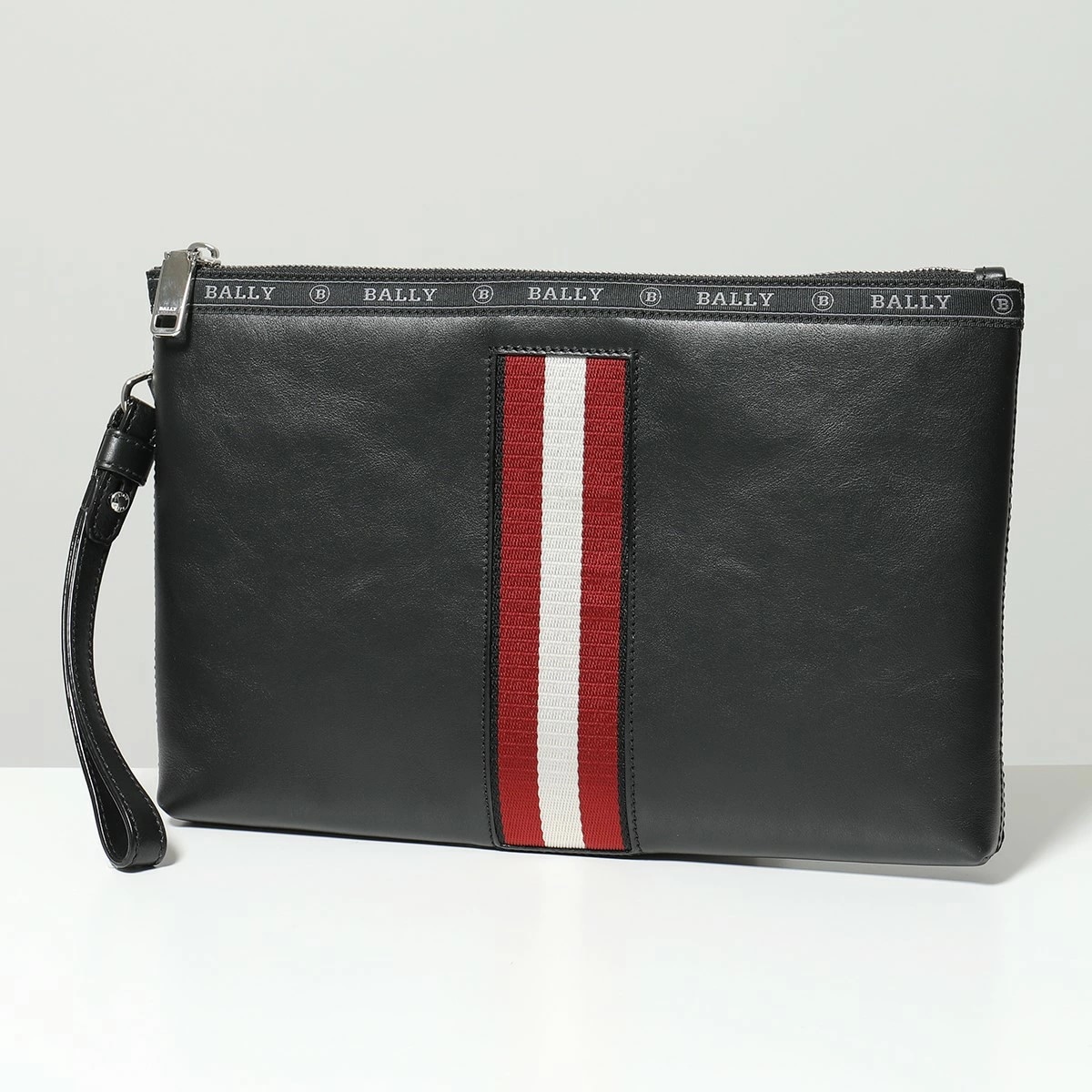 BALLY バリー クラッチバッグ HARTLAND ハートランド メンズ バリーストライプ レザー ロゴ セカンドバッグ リストレット付き 鞄 BLACK