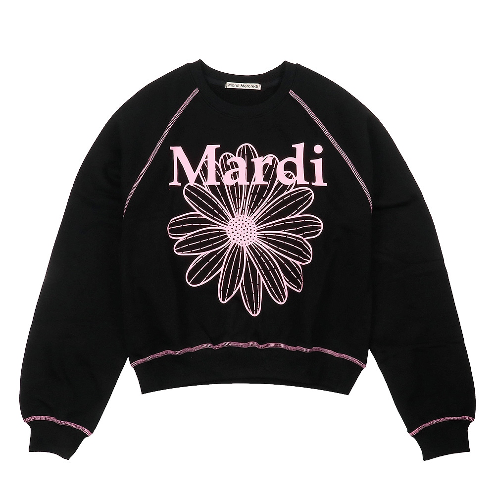SWEATSHIRT RAGLAN FLOWERMARDI OATMEAL BLACK 長袖 レディース 韓国 ファッション アパレル クロップド丈