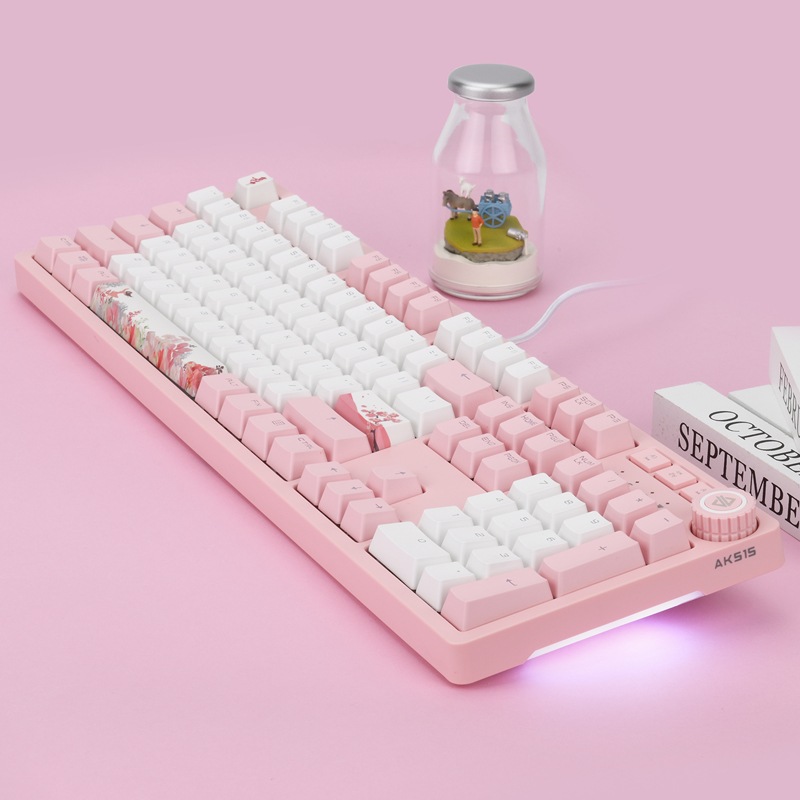 Heijue AK515 かわいい桜ピンクメカニカルキーボード有線緑軸 e スポーツゲームオフィス 108 キー女の子のための