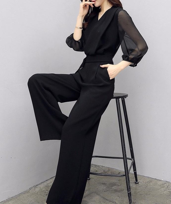 1521.シフォンオールインワン（ブラック） 2019 春夏 sale パーティー レストラン 結婚式 披露宴 二次会 100,000円