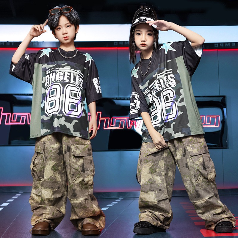 子供用ストリートダンススーツ男の子ヒップホップジャズダンス女の子夏ドラム練習着ヒップホップ出演服