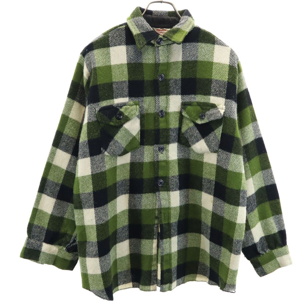 フロストプルーフ 60s 70s ヴィンテージ USA製 ウールブレンド チェック柄 長袖 ウールシャツ 16 グリーン FROSTPROOF メンズ