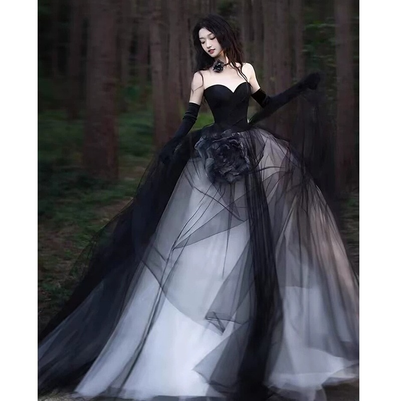 ブラックブライトウェディングドレスドレスプリンセス大きいサイズウェディングドレスホスト誕生日成人式チュチュスカート
