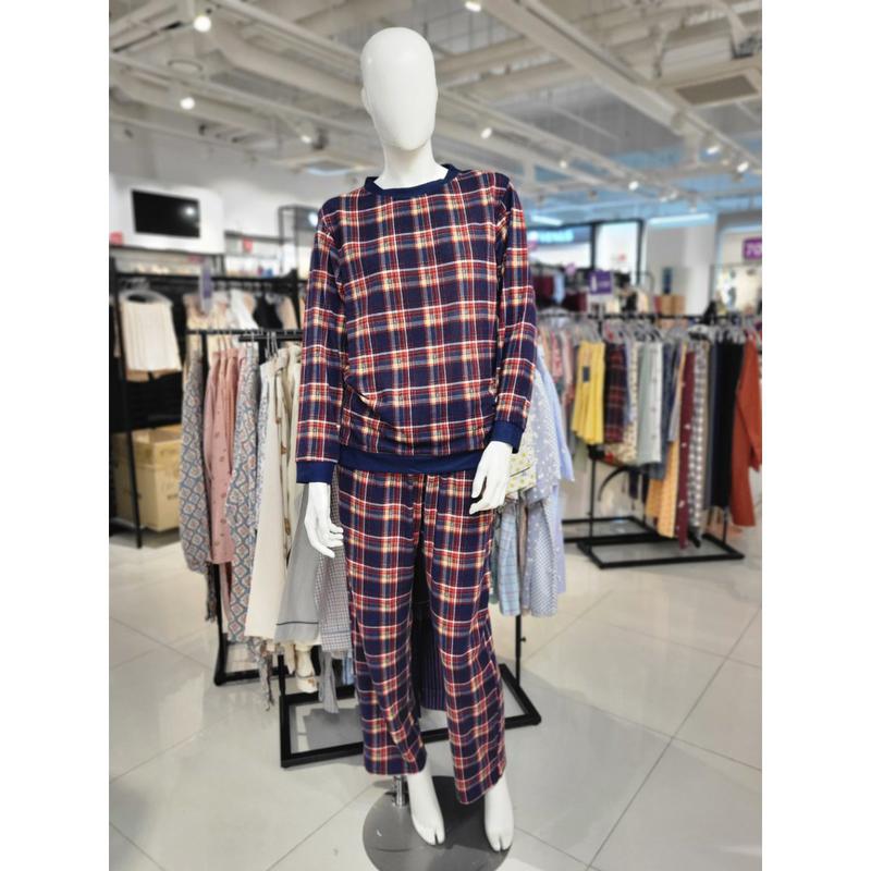 [始興店]チェックポリ起毛男性上下セットEZ6026M