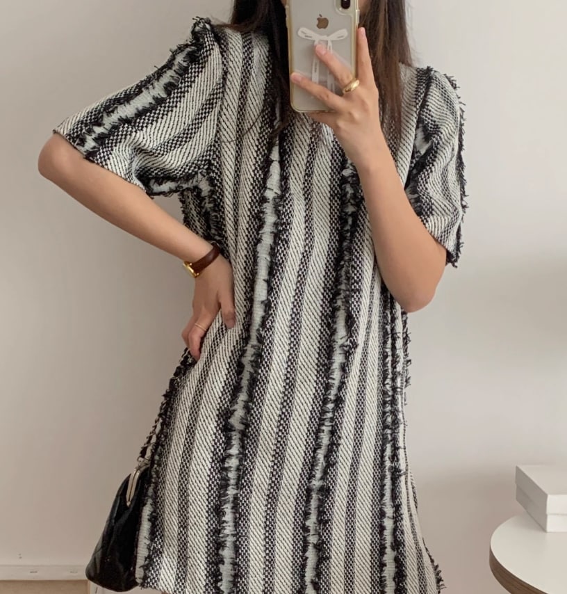 ワンピース デート モテアイテム ひざ丈ワンピース 半袖 ツイード コットン 大人可愛い きれいめ 上品 おしゃれ かっこいい 大人可愛い ラブリー キュート ガーリー クール モード系 セクシー