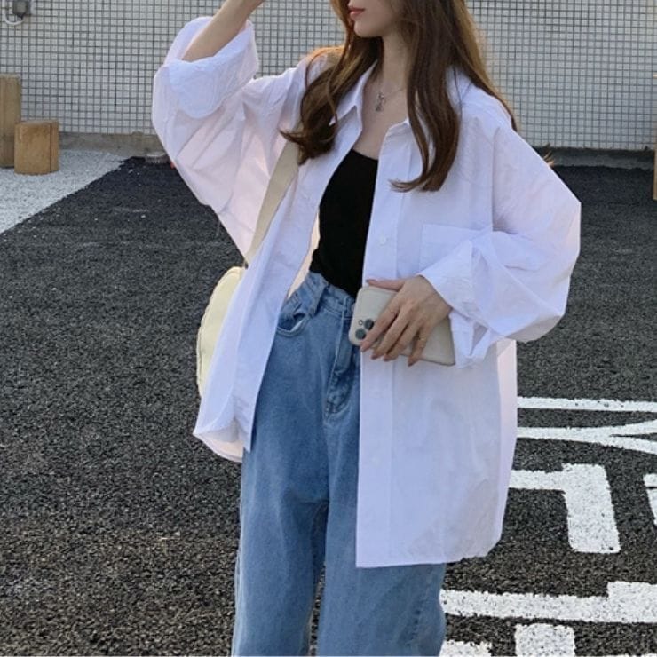 ブラウス　トップス シャツ　襟付き　スタンドカラー　白シャツ　甘め　春　秋 フレア　ワイド　オーバーサイズ　フリル　シースルー　ふわふわ キレイ目　おしゃれ　大人可愛い　エレガント　清楚感　韓国　大人