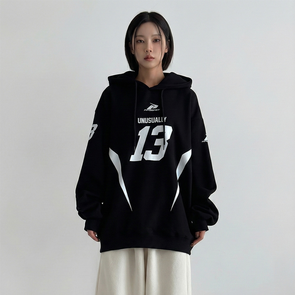 블록코어 넘버 오버핏 기모 후드티