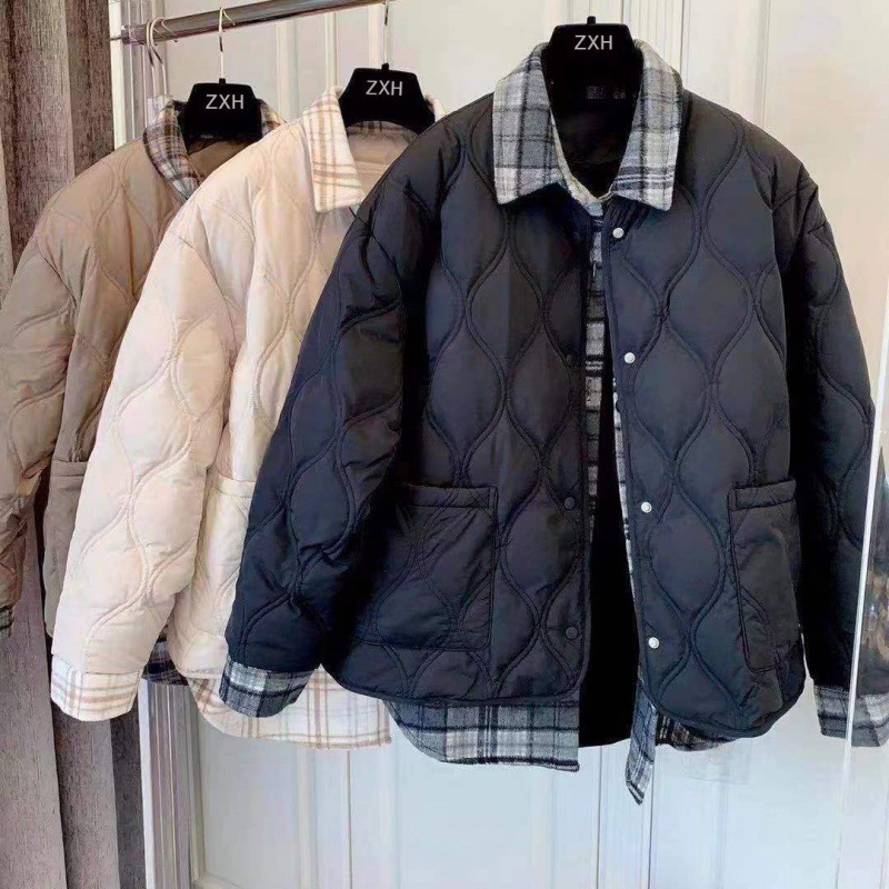 大人気 上品 コート 中綿ダウンコート レディース キルティングコート 秋冬 40代 切り替えチェック柄シャツ 中綿ジャケット カジュアル ショート丈 オーバー 軽量アウター