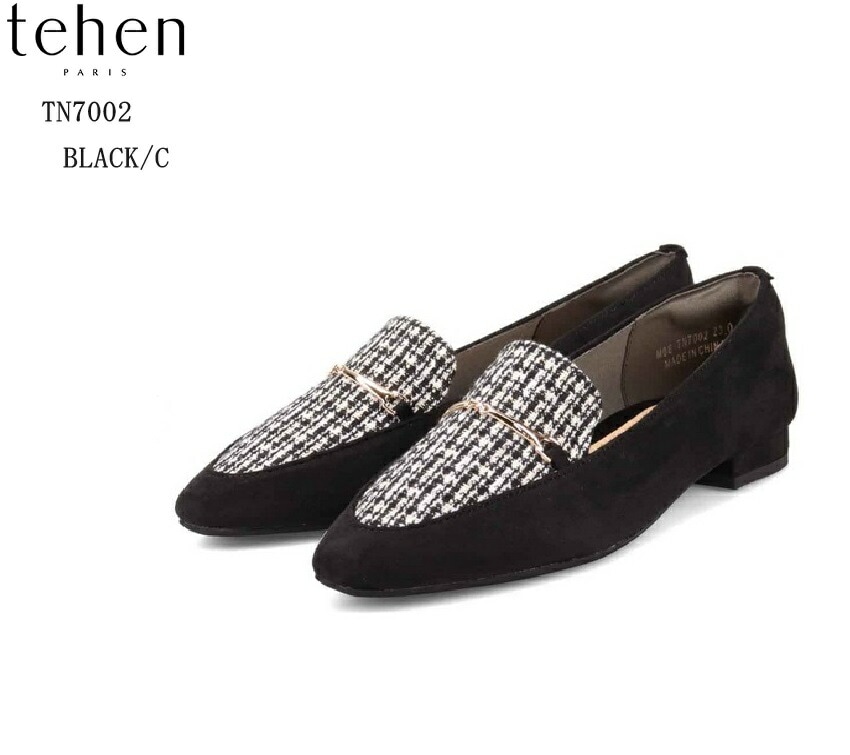 (テーン)TN7002 tehen ビット付きモカスクエアーパンプス レディス ヒールは苦手だけどきれいめなスタイルに合わせたいという方にもおすすめ 華奢なビット飾りもエレガントな雰囲気を演出