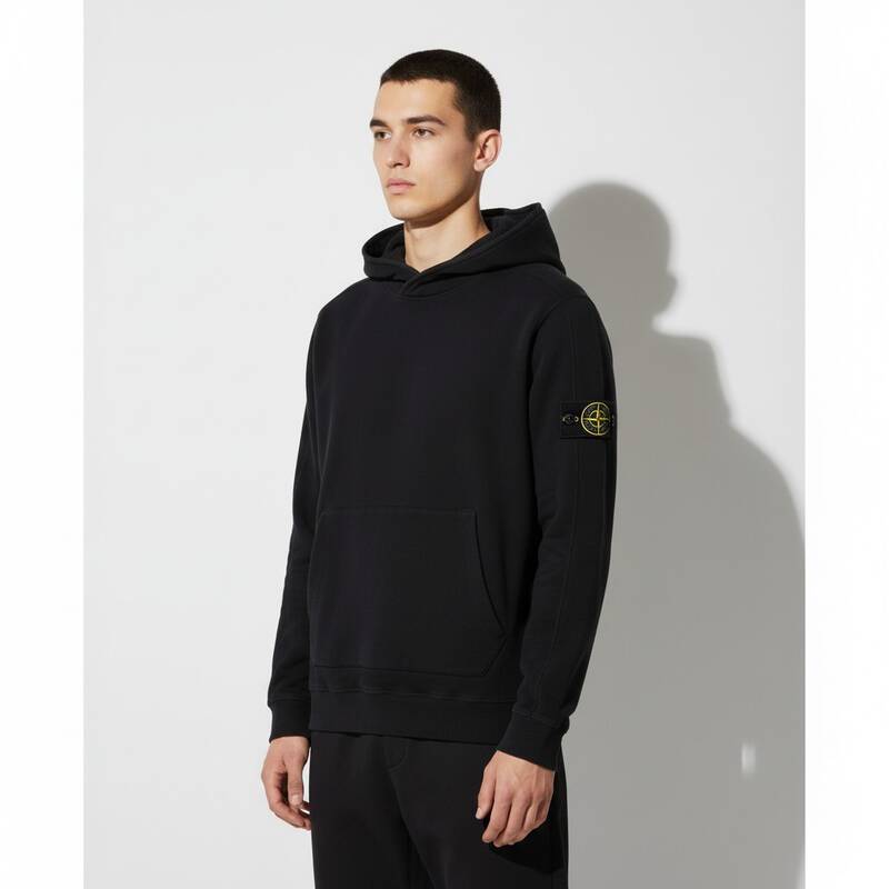 ストーンアイランド ストレッチフリース フード付きTシャツ ブラック メンズ 791561252 V0029
