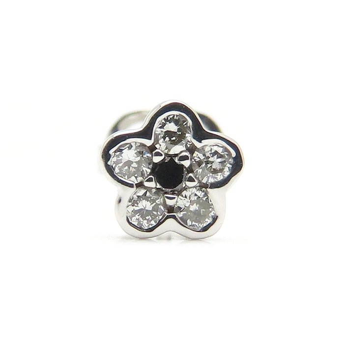 ダイヤモンド ピアス 花モチーフ ダイヤモンド0.08ct ブラックダイヤモ 片方のみ K18WG/295590【中古】