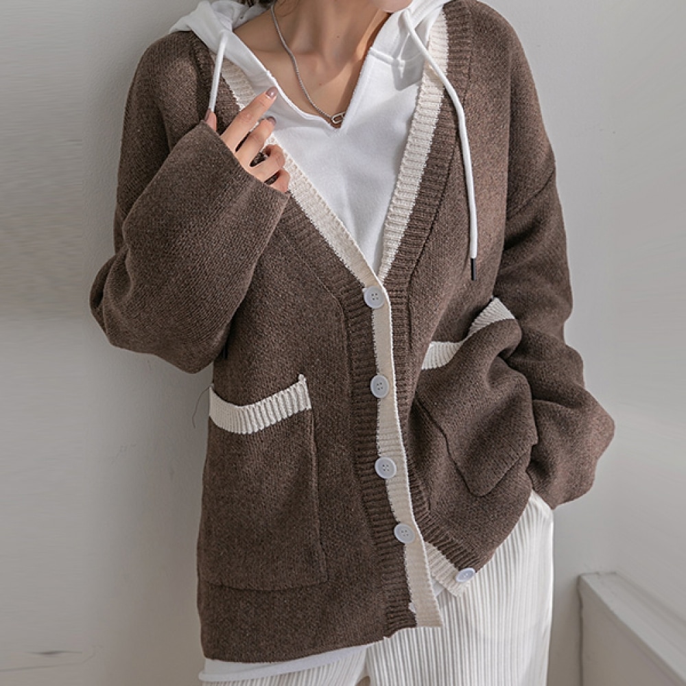 (NAK21) 配色Vネックニットロングカーディガン NK33-J-39