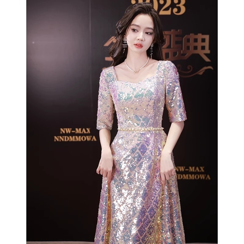 ワンピースドレスドレス魅力的なバンケットドレス2025ハイエンドホスティングスパンコールドレスドレス女性