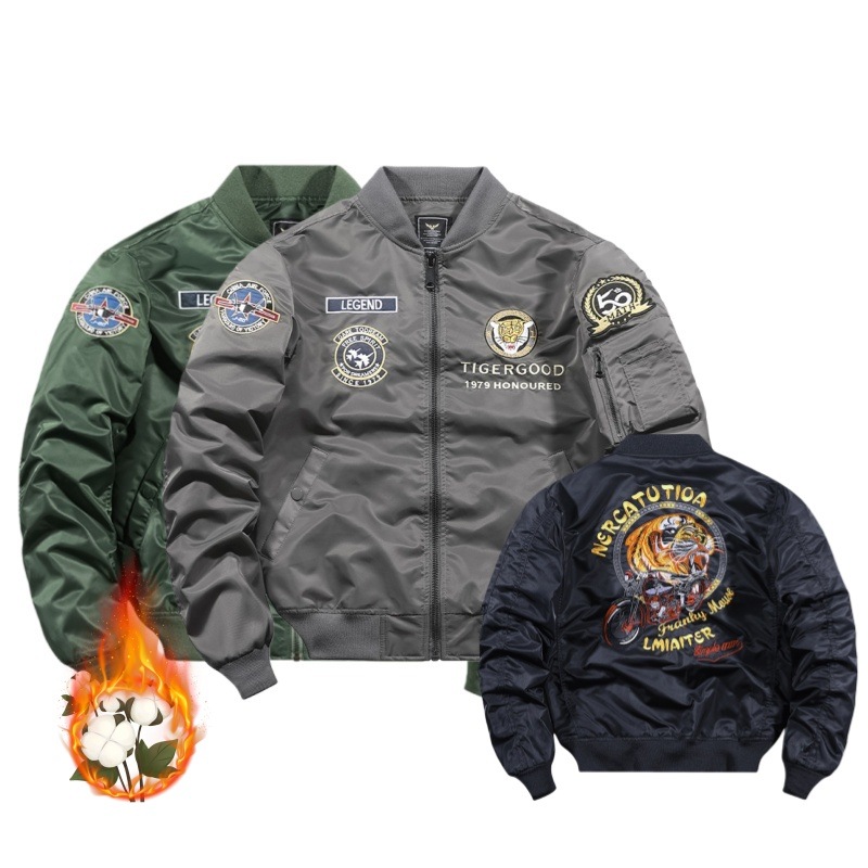 メンズ MA-1 フライトジャケット ブルゾン 中綿 刺繍 ミリタリージャケット ストリート系 アウター カジュアル 黒 春 秋 冬 M～4XL アウター ミリタリージャケット 防風 ストリート系