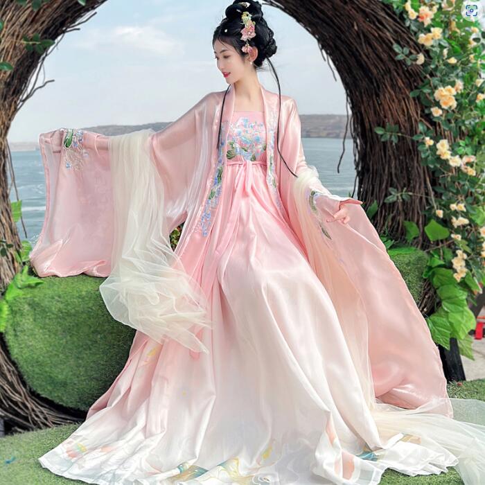 漢服 コスプレ レディース 古風ドレス 中国古代 お嬢様ドレス 春夏秋 コスプレ衣装 華流 唐装漢服 ハロウィン コスプレ衣装 コスチューム 刺繍 ドレス+羽織+ショール グリーン 3点セット