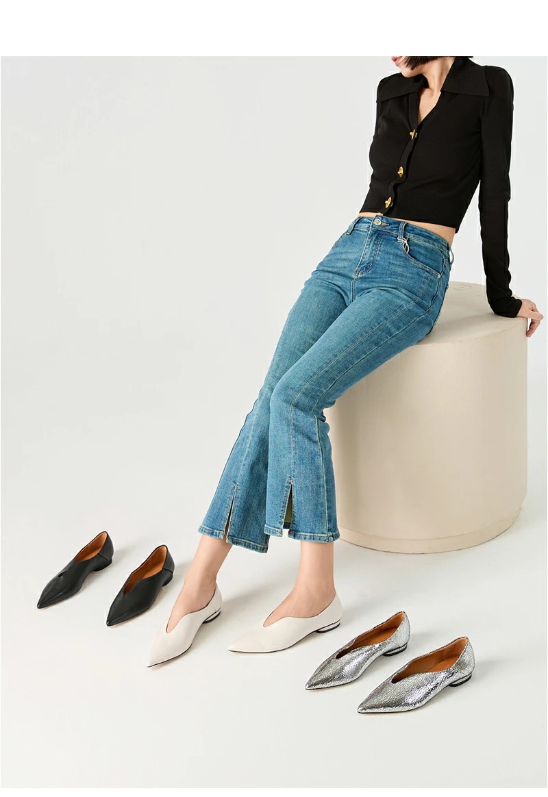 お一人様1点高品質 羊革 レディース フラットシューズ ポインテッドトゥ 羊革 ニュージーランド鹿革インソール 軽量 防滑 ブラック ホワイト シルバー 22.5cm～25.0cm カジュアル フォー