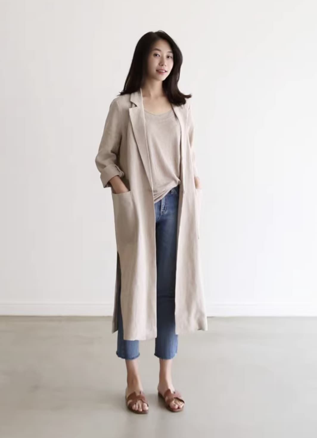 アウター コート 上着 ロング ロング丈 袖あり 長袖 襟付き ワイド ポケット 前開き コットン 可愛い かわいい 綺麗め きれいめ シンプル カジュアル 大人 上品 おしゃれ お洒落 大人可愛い