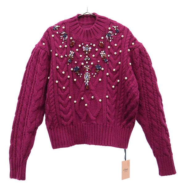 未使用 長袖 セーター F パープル ニット ビジュー レディース